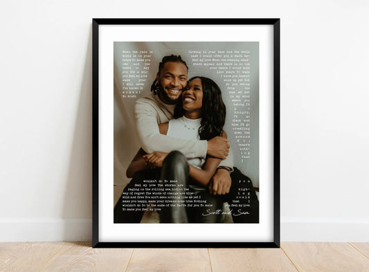 Custom Wedding Song Lyric Print on Handtorn Paper – First Dance or Vows – Personalized Anniversary Gift